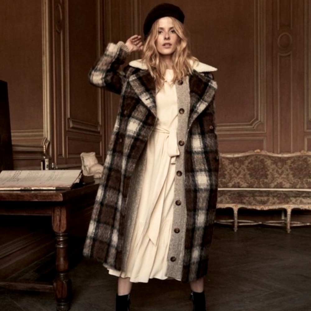 🥂Found!🥂💃🏼Dôen Thalia Coat Long Plaid Button Up Winter Duster Style XXS/XS🥂 - Picture 1 of 3
